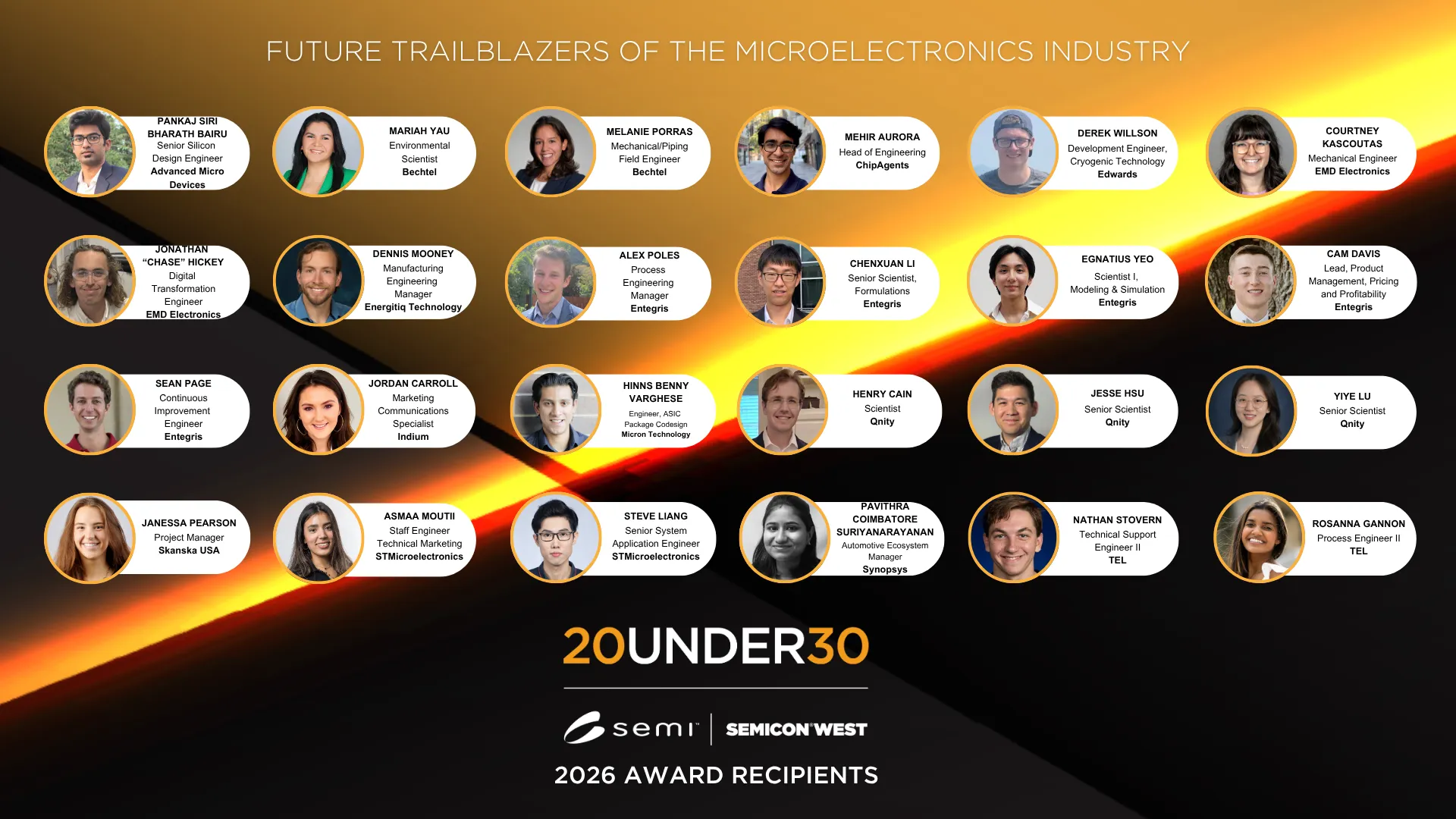 SEMICON West 2026 - 20 Under 30 Award Honorees
